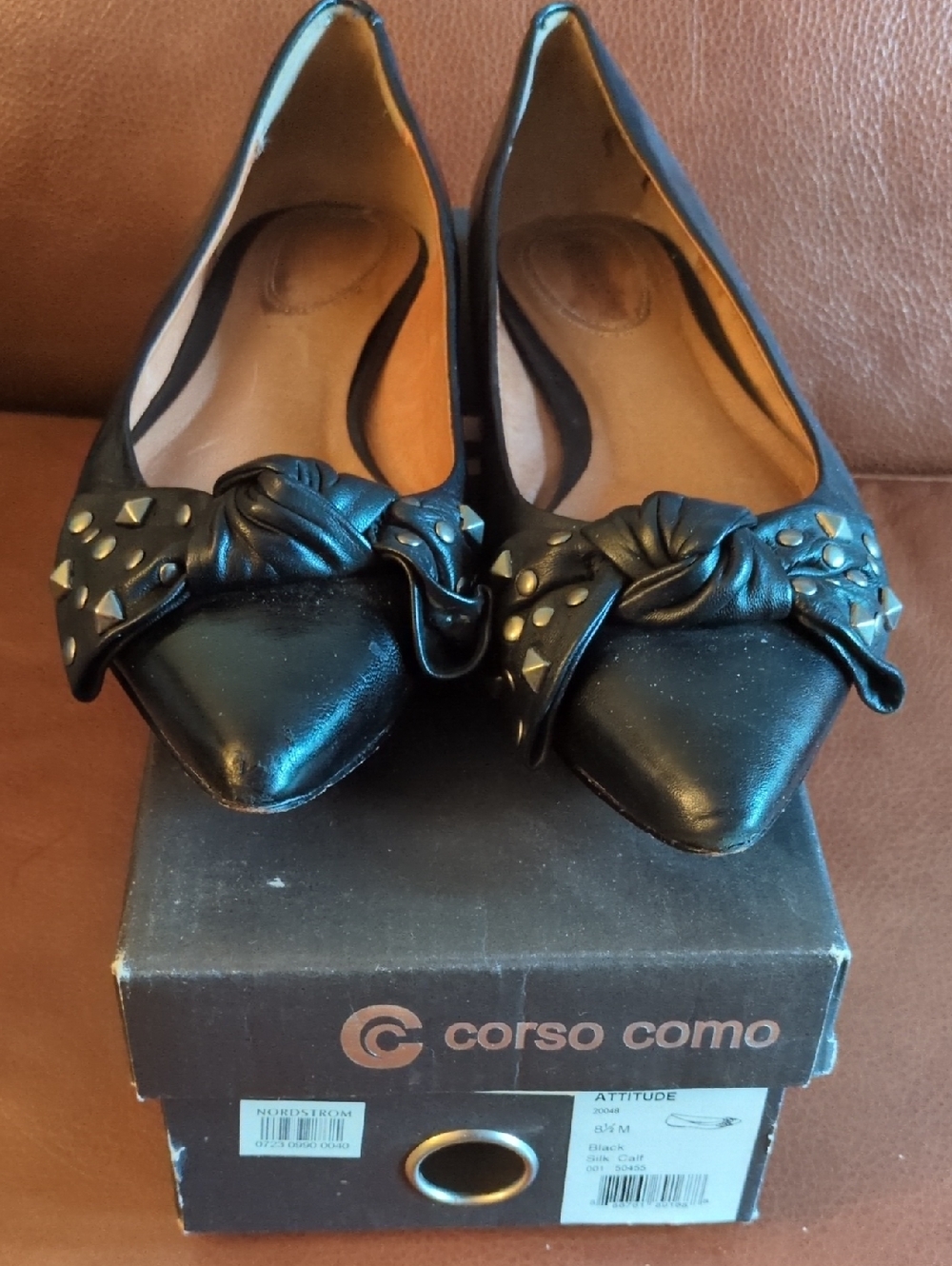 Corso Como Black Knotted Studded Pointed Toe Flats